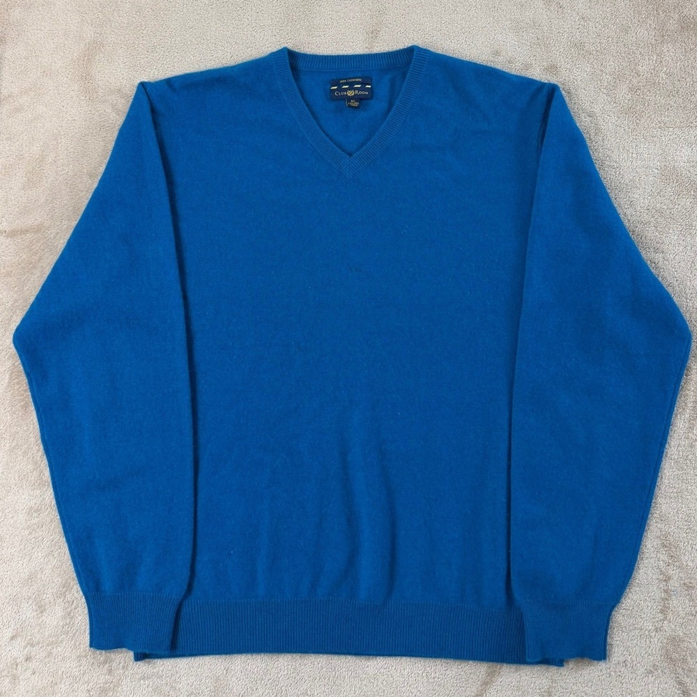 Club Room 100% Cashmere Sweater Mens Size XL Teal Blue V-Neck Long Sleeve Preppy